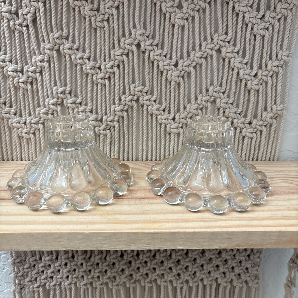 Vintage pair of Anchor Hocking "Boopie" clear glass candlestick holders